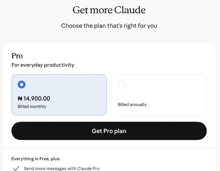 Claude 尼日利亚区订阅截图